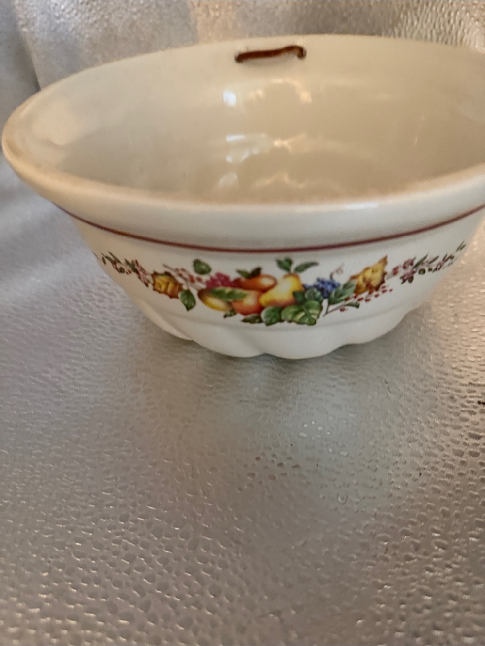 Vintage Ceramic Jello Mold hand painted with a floral and fruit motif